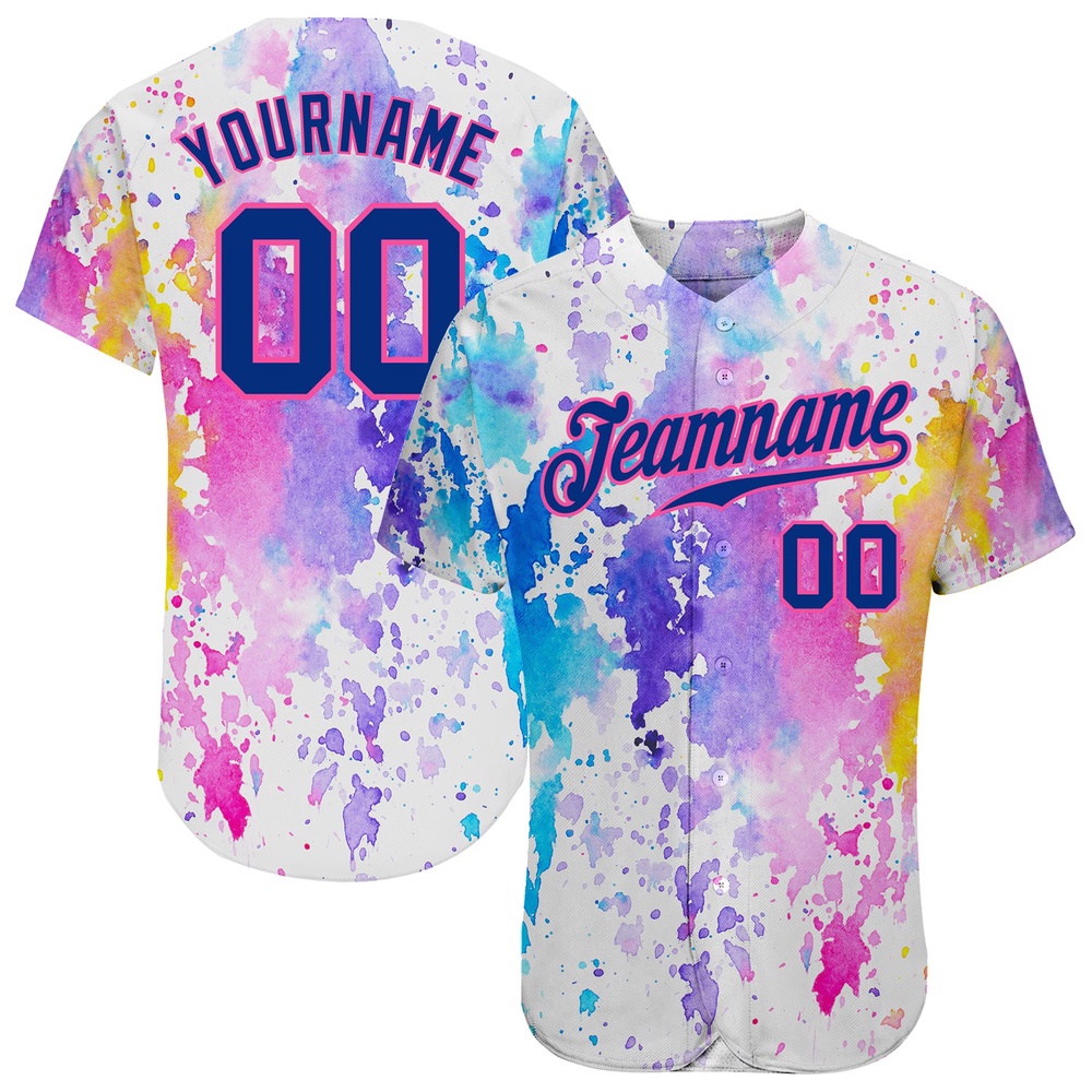 White Royal-Pink 3D Pattern Design Watercolor Authentic Baseball Jersey, Custom Baseball Jersey, Personalized Sport Jersey