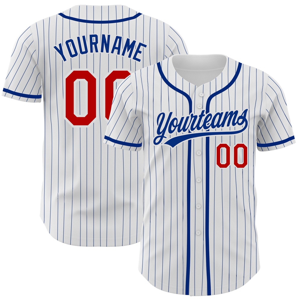 White Royal Pinstripe Red Authentic Baseball Jersey, Custom Baseball Jersey, Personalized Sport Jersey White Royal Pinstripe Red Authentic Baseball Jersey, Custom Baseball Jersey, Personalized Sport Jersey