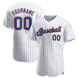 White Royal Pinstripe Royal-Orange Authentic Baseball Jersey,…