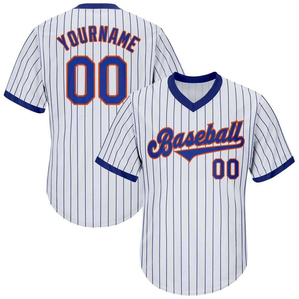 White Royal Pinstripe Royal-Orange Authentic Throwback Rib-Knit Baseball Jersey Shirt, Custom Baseball Jersey, Personalized Sport Jersey