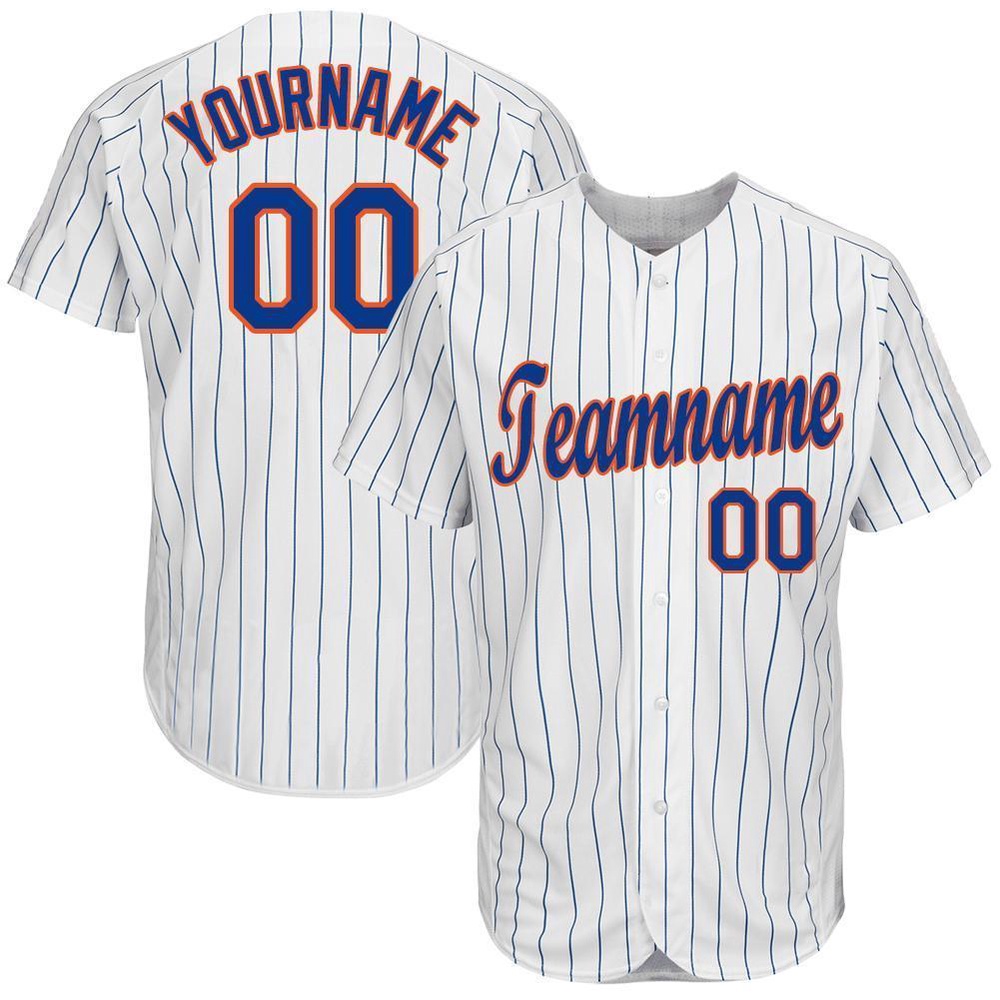 White Royal Pinstripe Royal-Orange Baseball Jersey, Custom Baseball Jersey, Personalized Sport Jersey