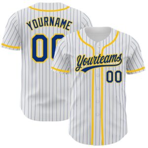 White Royal Pinstripe Royal-Yellow Authentic Baseball Jersey,…
