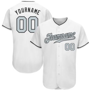 White Silver-Black Authentic Baseball Jersey, Custom Baseball…