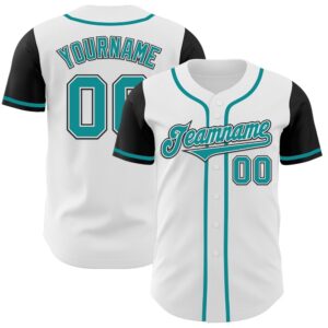White Teal-Black Authentic Two Tone Baseball Jersey,…
