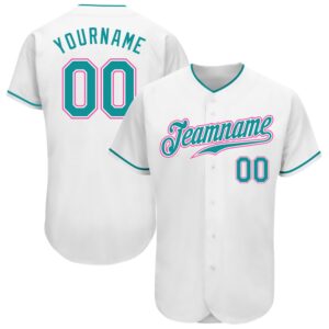 White Teal-Pink Authentic Baseball Jersey, Custom Baseball…
