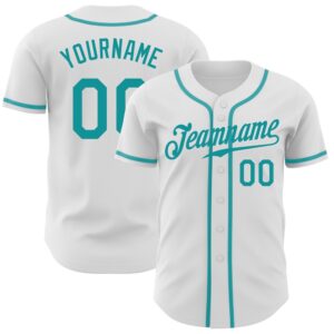 White Teal Authentic Baseball Jersey, Custom Baseball…