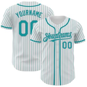 White Teal Pinstripe Gray Authentic Baseball Jersey,…