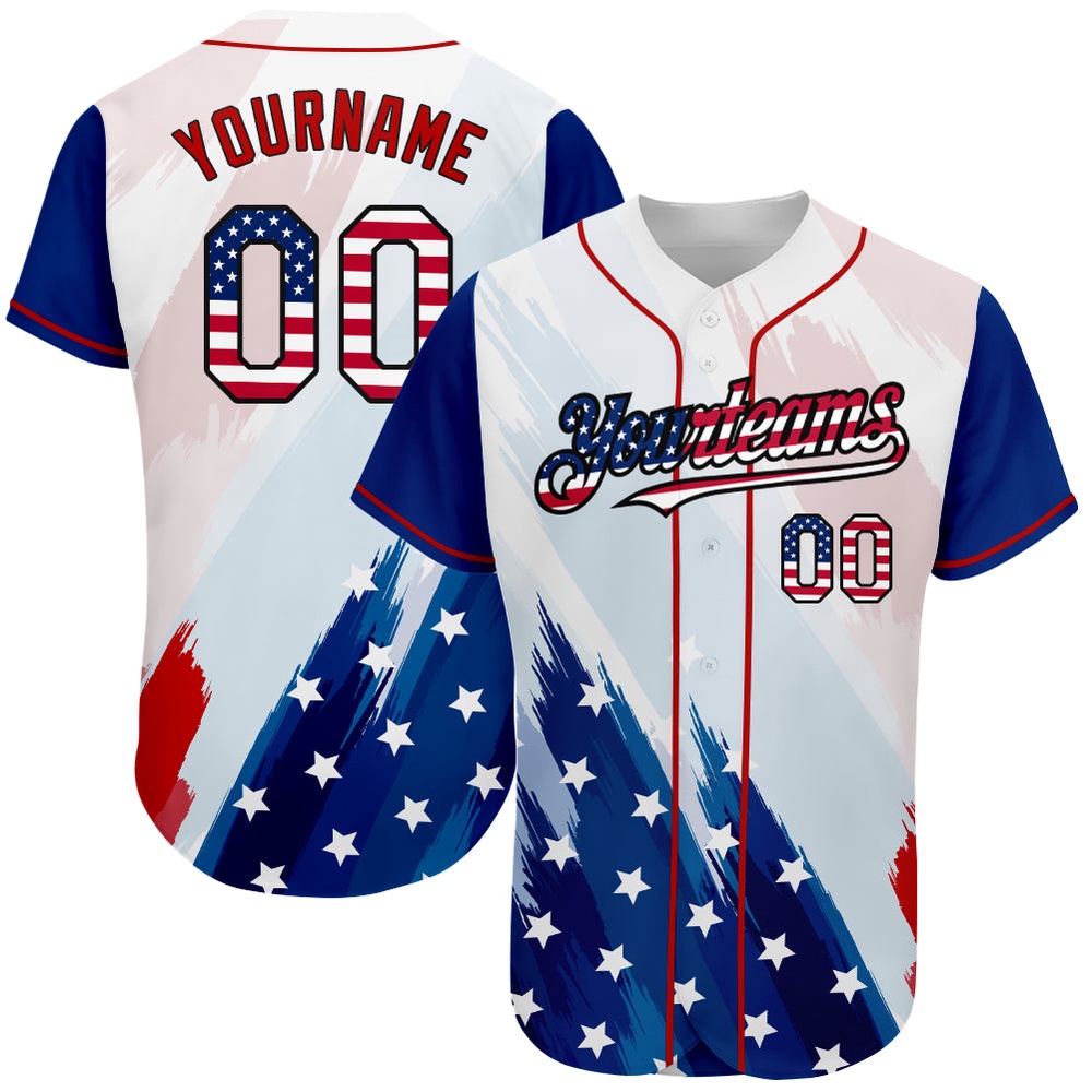 White USA Flag Royal Red-Black 3D American Flag Fashion Authentic Baseball Jersey, Custom Baseball Jersey, Personalized Sport Jersey