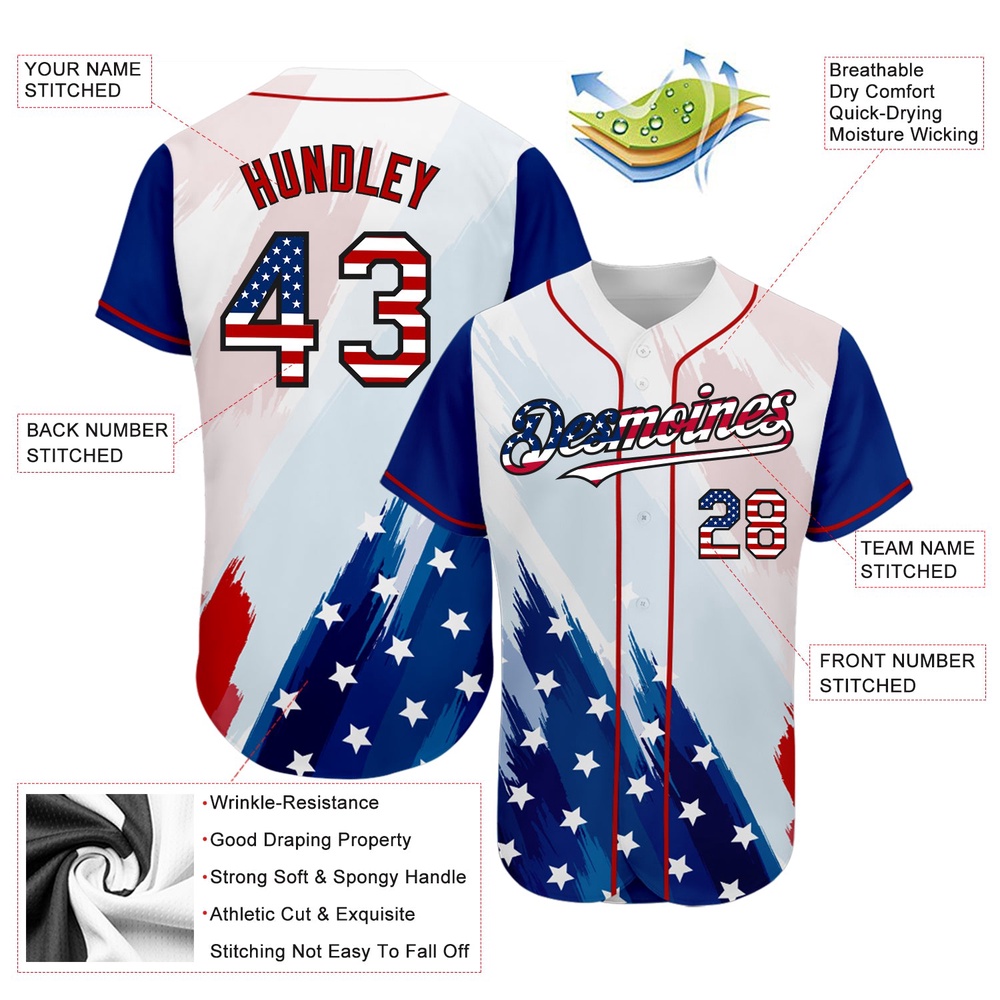 White USA Flag Royal Red-Black 3D American Flag Fashion Authentic Baseball Jersey, Custom Baseball Jersey, Personalized Sport Jersey