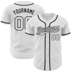 White White-Black Authentic Baseball Jersey_7394, Custom Baseball…