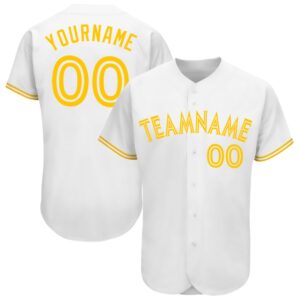 White White-Gold Authentic Baseball Jersey, Custom Baseball…