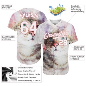 White White Medium Pink 3D Pattern Design Cat Authentic Baseball Jersey Custom Baseball Jersey Personalized Sport Jersey 2 q7syic.jpg