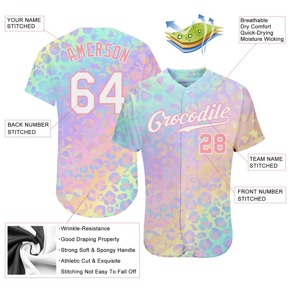 White White-Medium Pink 3D Pattern Design Leopard Authentic Baseball Jersey, Custom Baseball Jersey, Personalized Sport Jersey
