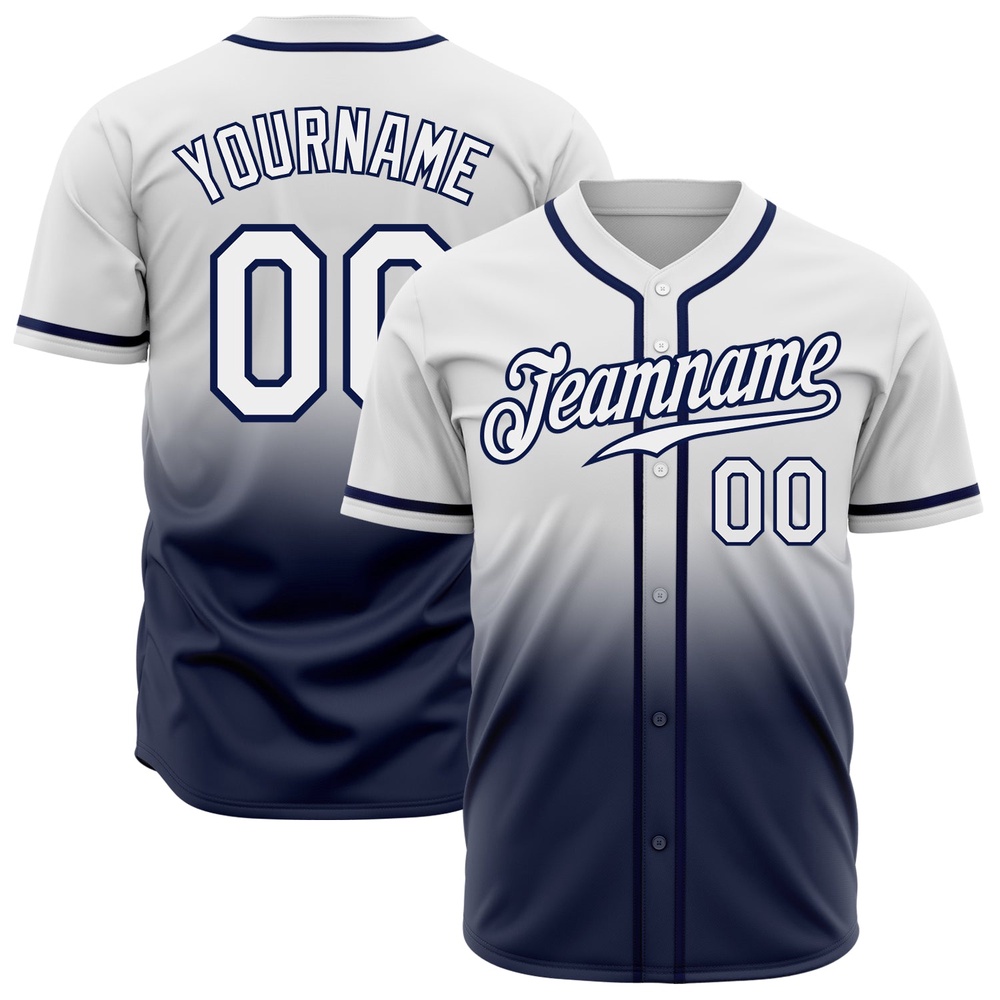 White White-Navy Authentic Fade Fashion Baseball Jersey, Custom Baseball Jersey, Personalized Sport Jersey
