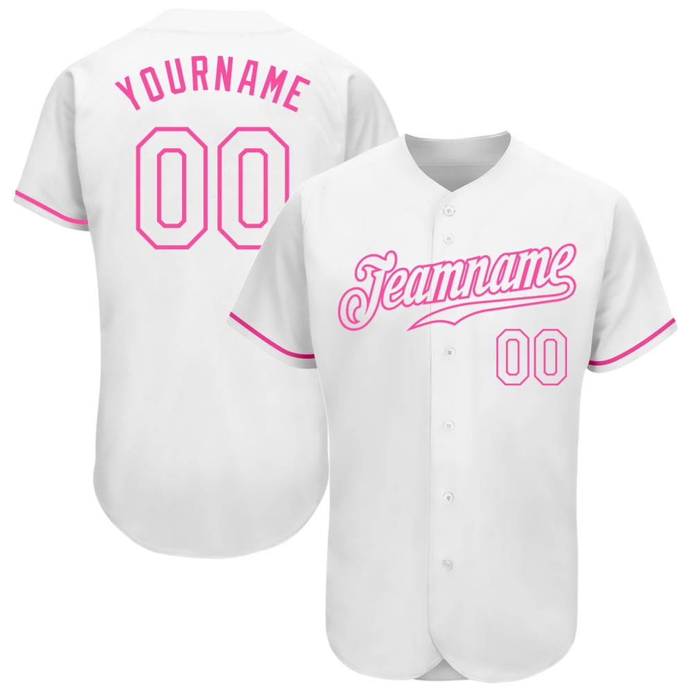 White White-Pink Authentic Baseball Jersey, Custom Baseball Jersey, Personalized Sport Jersey