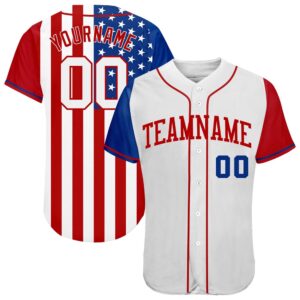 White White-Red 3D American Flag Authentic Baseball…