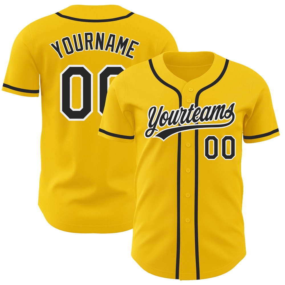 Yellow Black-White Authentic Baseball Jersey, Custom Baseball Jersey, Personalized Sport Jersey