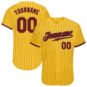 Yellow Black Pinstripe Crimson-Black Authentic Baseball Jersey,…