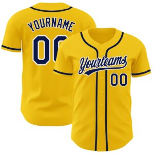 Yellow Navy-White Authentic Baseball Jersey, Custom Baseball…