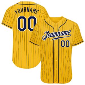 Yellow Navy Pinstripe Navy-White Authentic Baseball Jersey,…