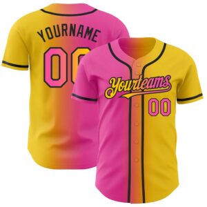 Yellow Pink-Black Authentic Gradient Fashion Baseball Jersey,…