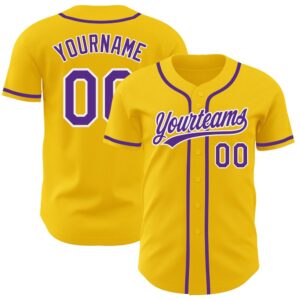 Yellow Purple-White Authentic Baseball Jersey, Custom Baseball…