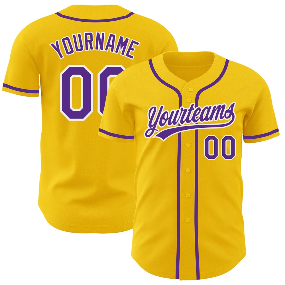 Yellow Purple-White Authentic Baseball Jersey, Custom Baseball Jersey, Personalized Sport Jersey