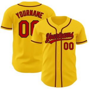 Yellow Red-Black Authentic Baseball Jersey, Custom Baseball…