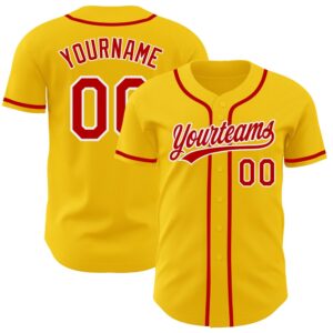 Yellow Red-White Authentic Baseball Jersey, Custom Baseball…