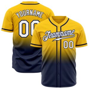 Yellow White-Navy Authentic Fade Fashion Baseball Jersey,…