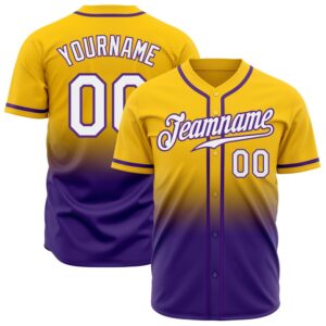 Yellow White-Purple Authentic Fade Fashion Baseball Jersey,…