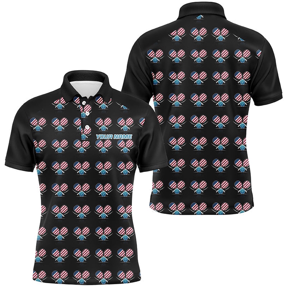 American Flag Pickleball Polo Shirts For Men, Patriotic Pickleball Polo Shirts For Team, Pickleball Polo Shirts