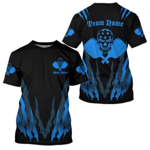 Black And Blue Custom Skull Pickleball T-Shirts…