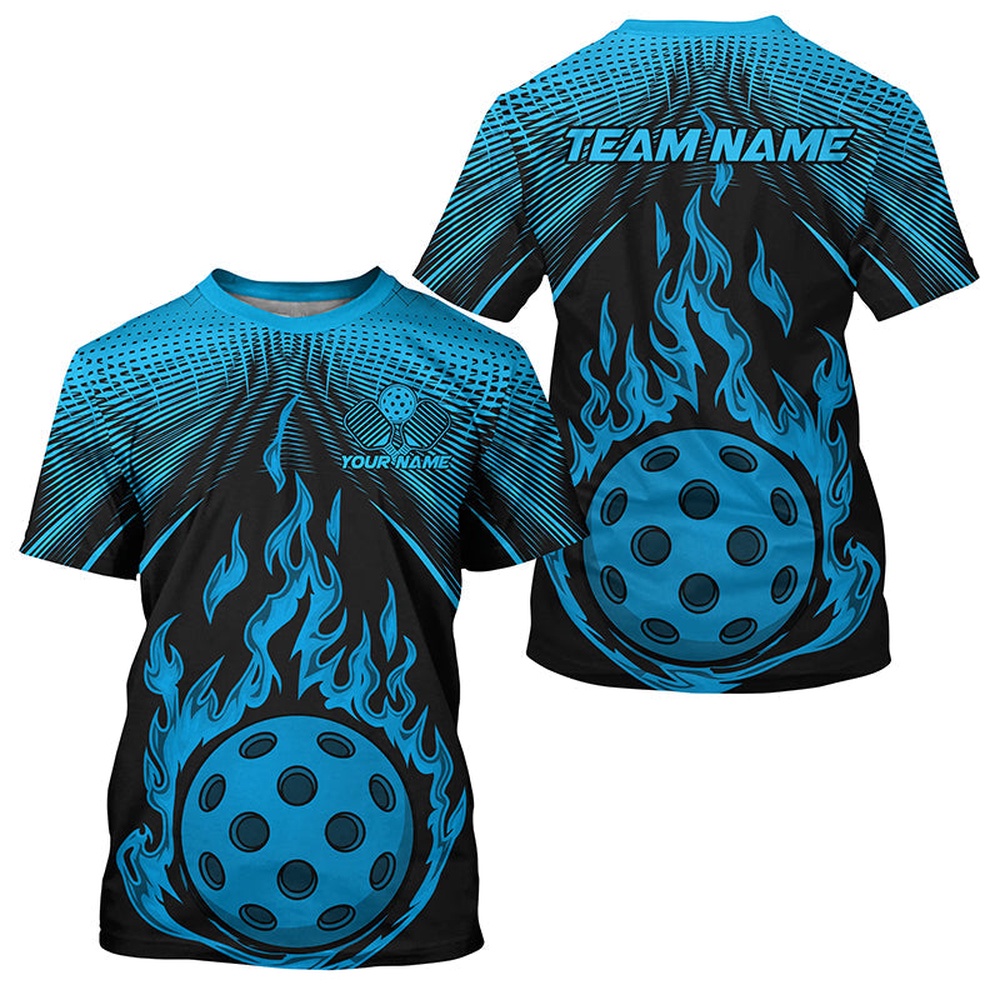 Black And Blue Fire Pickleball Ball Custom Flame Pickleball T-Shirts For Men, Pickleball Tournament Shirts Black And Blue Fire Pickleball Ball Custom Flame Pickleball T-Shirts For Men, Pickleball Tournament Shirts
