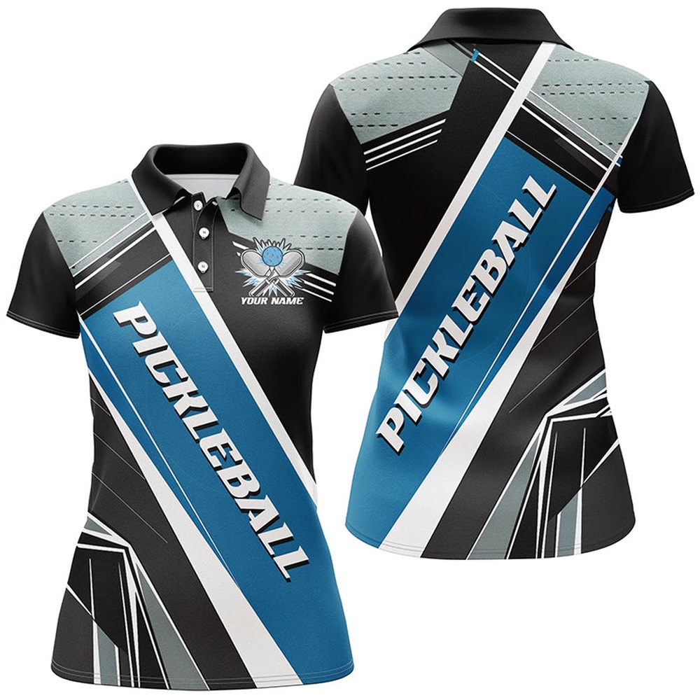 Black And Blue  Pickleball Polo Shirts for women, Pickleball Polo Shirts Uniform, Pickleball Polo Shirts