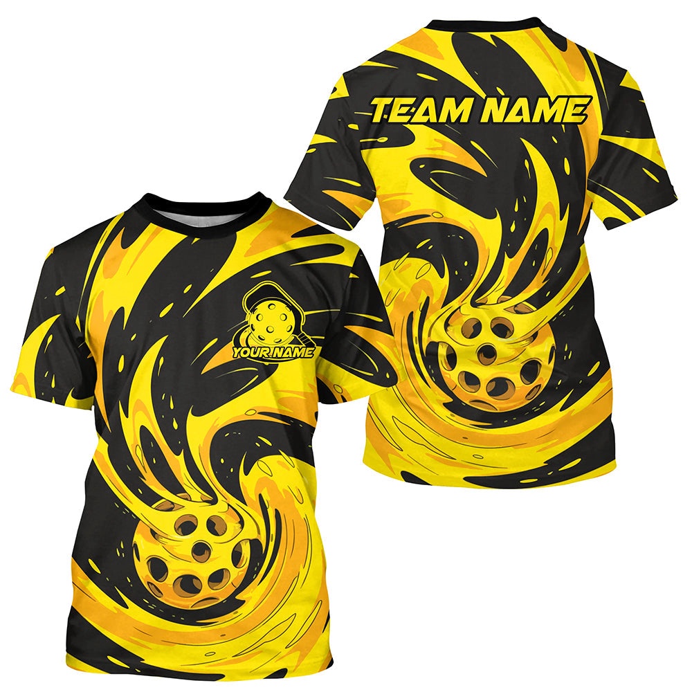 Black And Gold Custom Pickleball T-Shirts For Men, Pickleball Tournament Team Shirts, Pickleballer Outfits