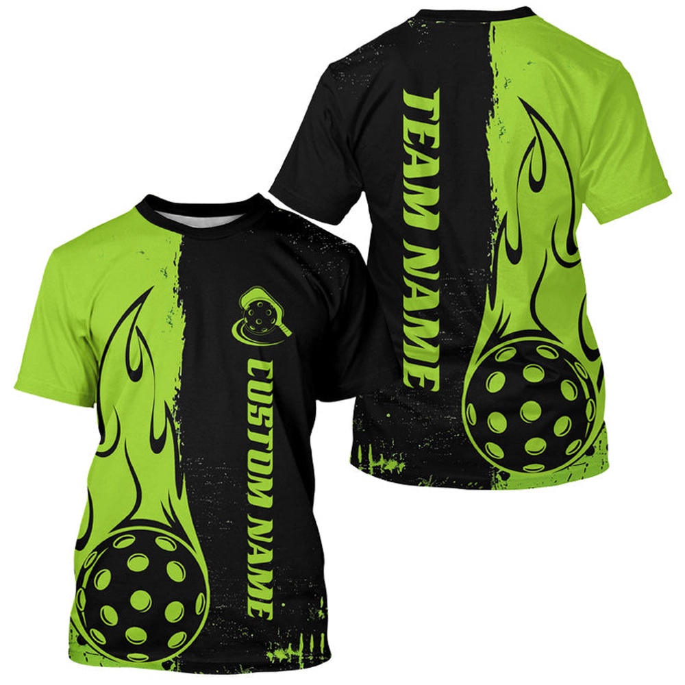 Black And Green Custom Flame Pickleball T-Shirts For Men, Pickleball Team Shirt Pickleball Outfit