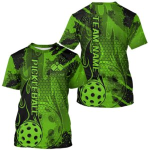 Black And Green Flame Custom Pickleball T-Shirts…