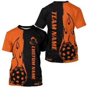 Black And Orange Custom Flame Pickleball T-Shirts…