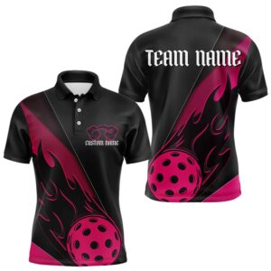 Black And Pink Custom Flame Pickleball Polo…