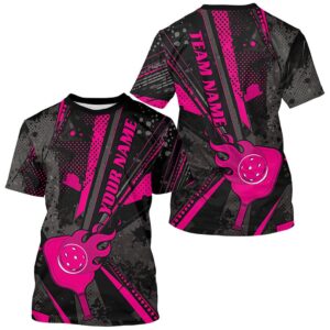 Black And Pink Custom Flame Pickleball T-Shirts…