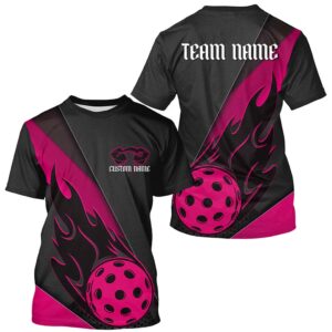 Black And Pink Custom Flame Pickleball T-Shirts…