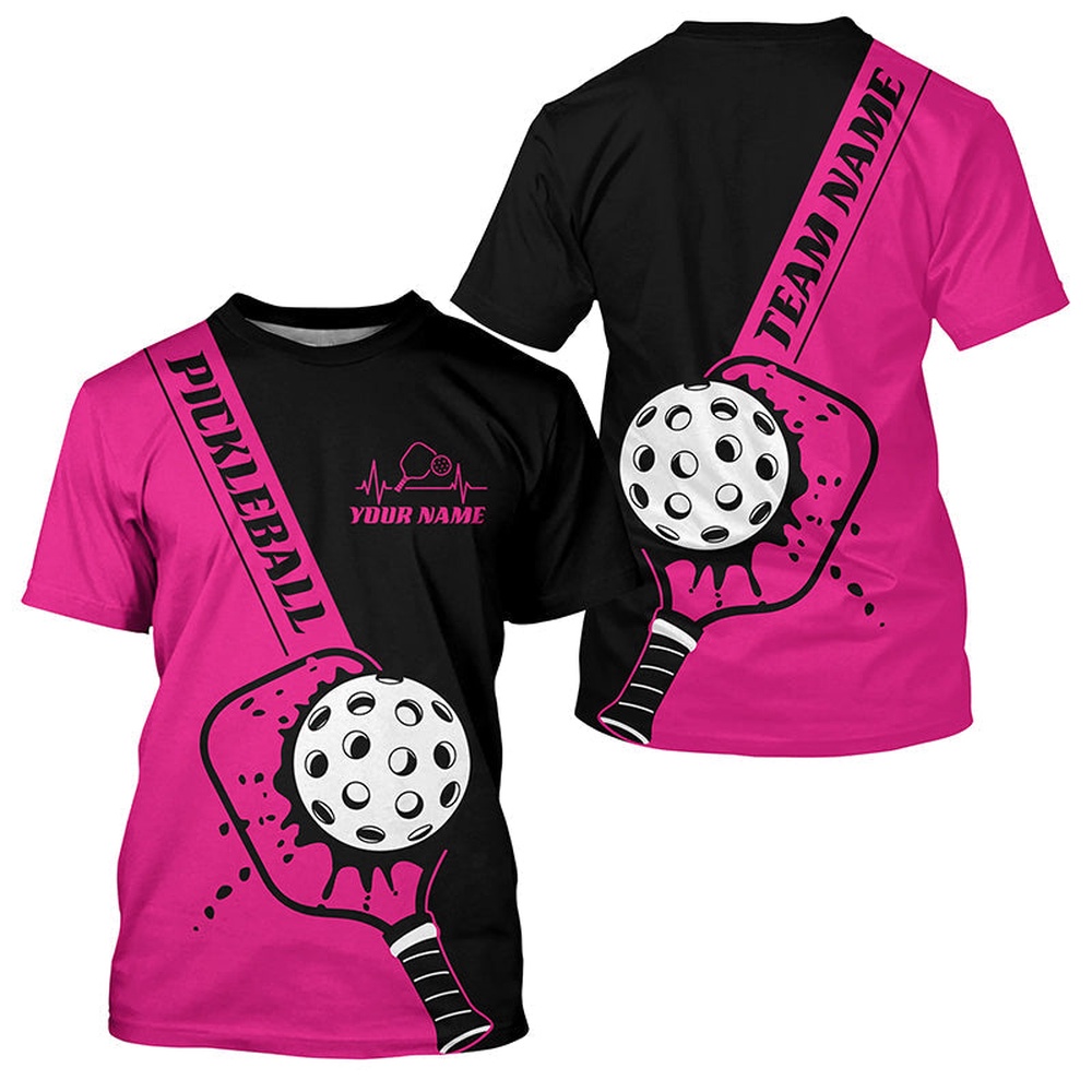 Black And Pink Custom Pickleball Team T-Shirts For Men, Pickleball Jersey Men’S Pickleball Outfit