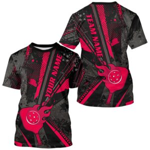 Black And Red Custom Flame Pickleball T-Shirts…
