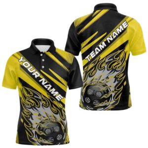 Black And Yellow Custom Flame Pickleball Polo…