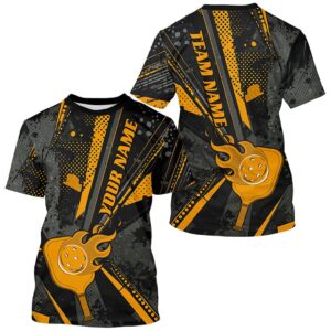 Black And Yellow Custom Flame Pickleball T-Shirts…