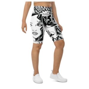 Black & White Comic Book Biker Shorts,…
