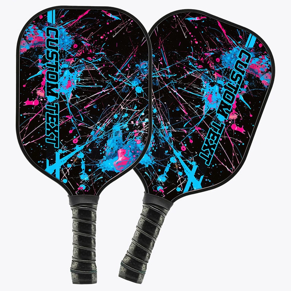 Blue And Pink Paint Splatter 3D Printed Custom Pickleball Paddles, Pickleball Gifts For Men And Women, Custom Pickleball Paddle