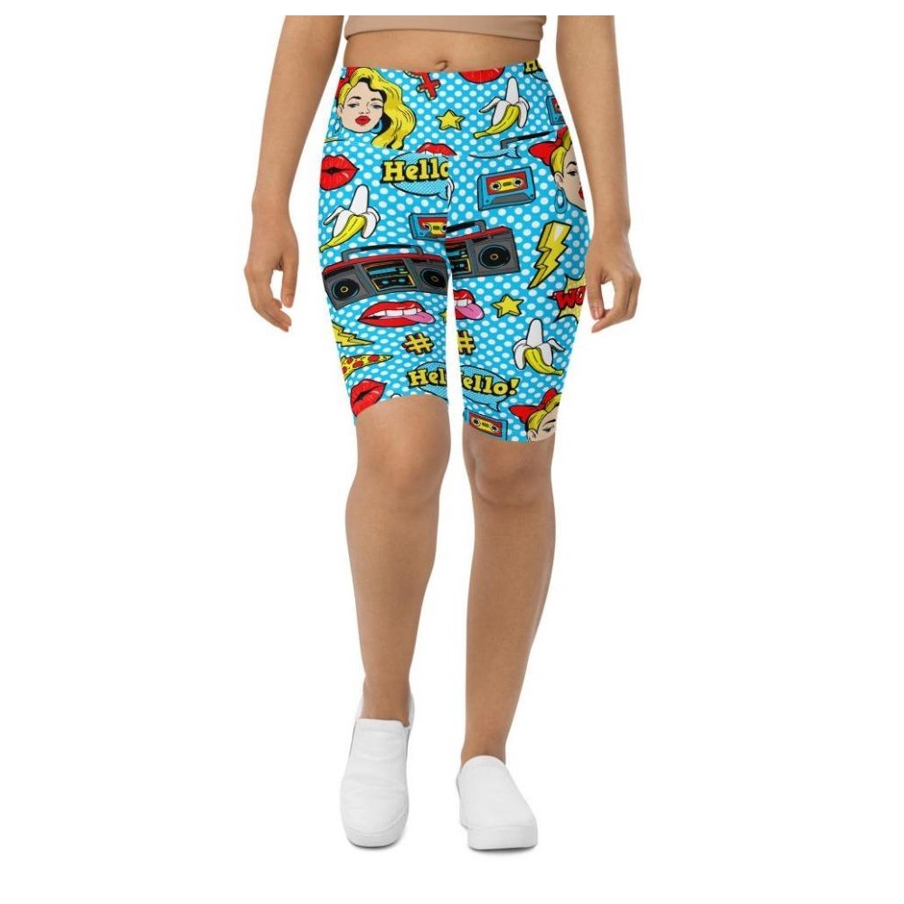 Blue Pop Art Pattern Biker Shorts, Biker Shorts For Mom, Shorts Mother’s Day, Mother Day Gift