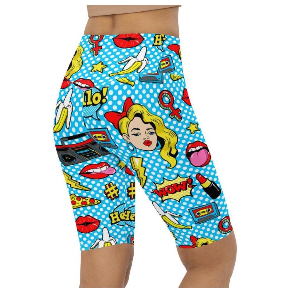 Blue Pop Art Pattern Biker Shorts, Biker Shorts For Mom, Shorts Mother’s Day, Mother Day Gift
